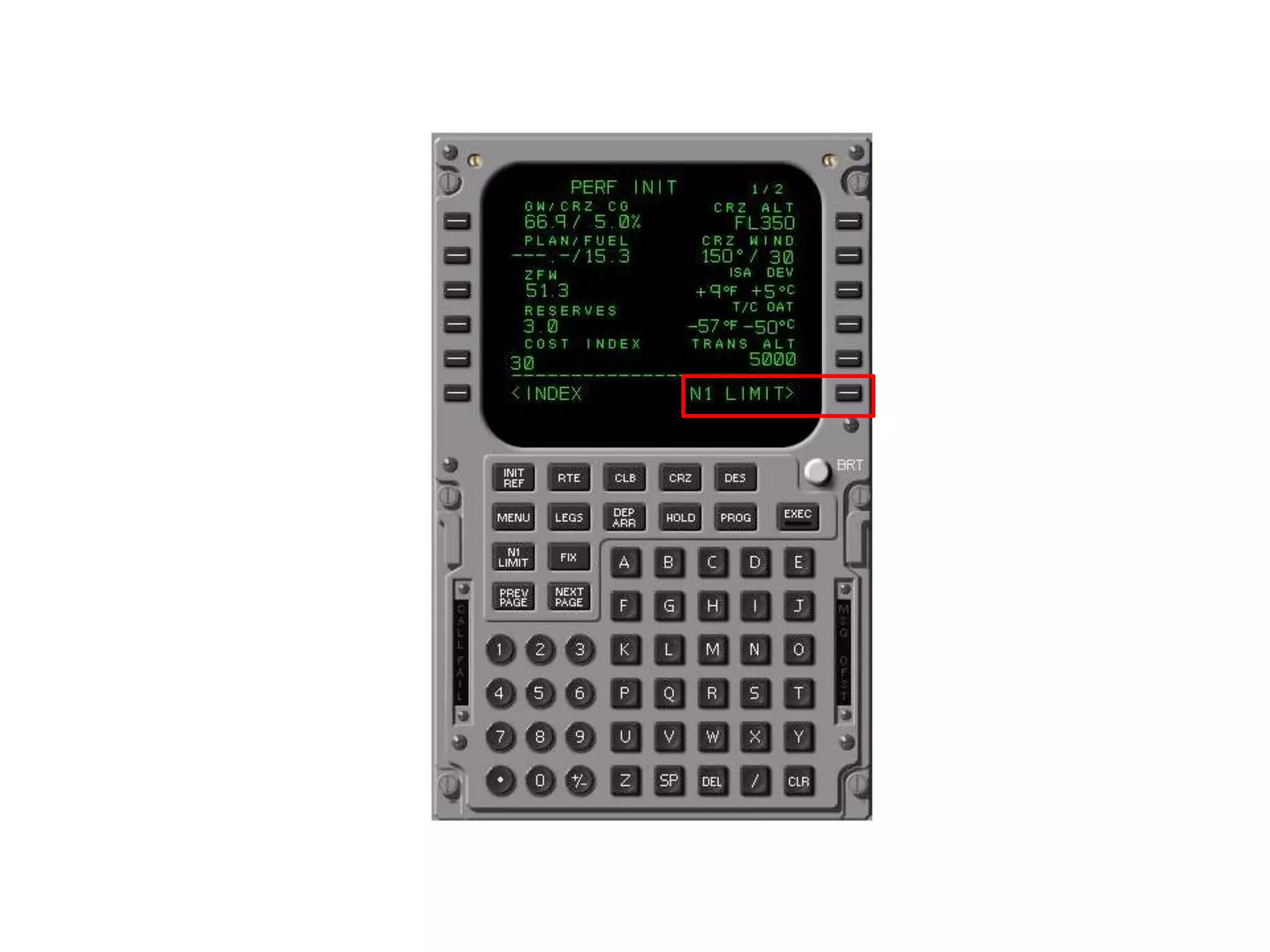 Enter ISA temperature
deviation. FMC will
use ISA standard lapse
rate of 1.983ᵒC per
1,000 feet to a
tropopause at 36,089
feet. To calculate Top
of Climb T/C OAT.
This affects Max ALT
calculations.
Enter 5 will enter as
+5ᵒC for ISA DEV
Can also Enter 52 on
T/C OAT from flight
plan. This will read as
-52ᵒC
 