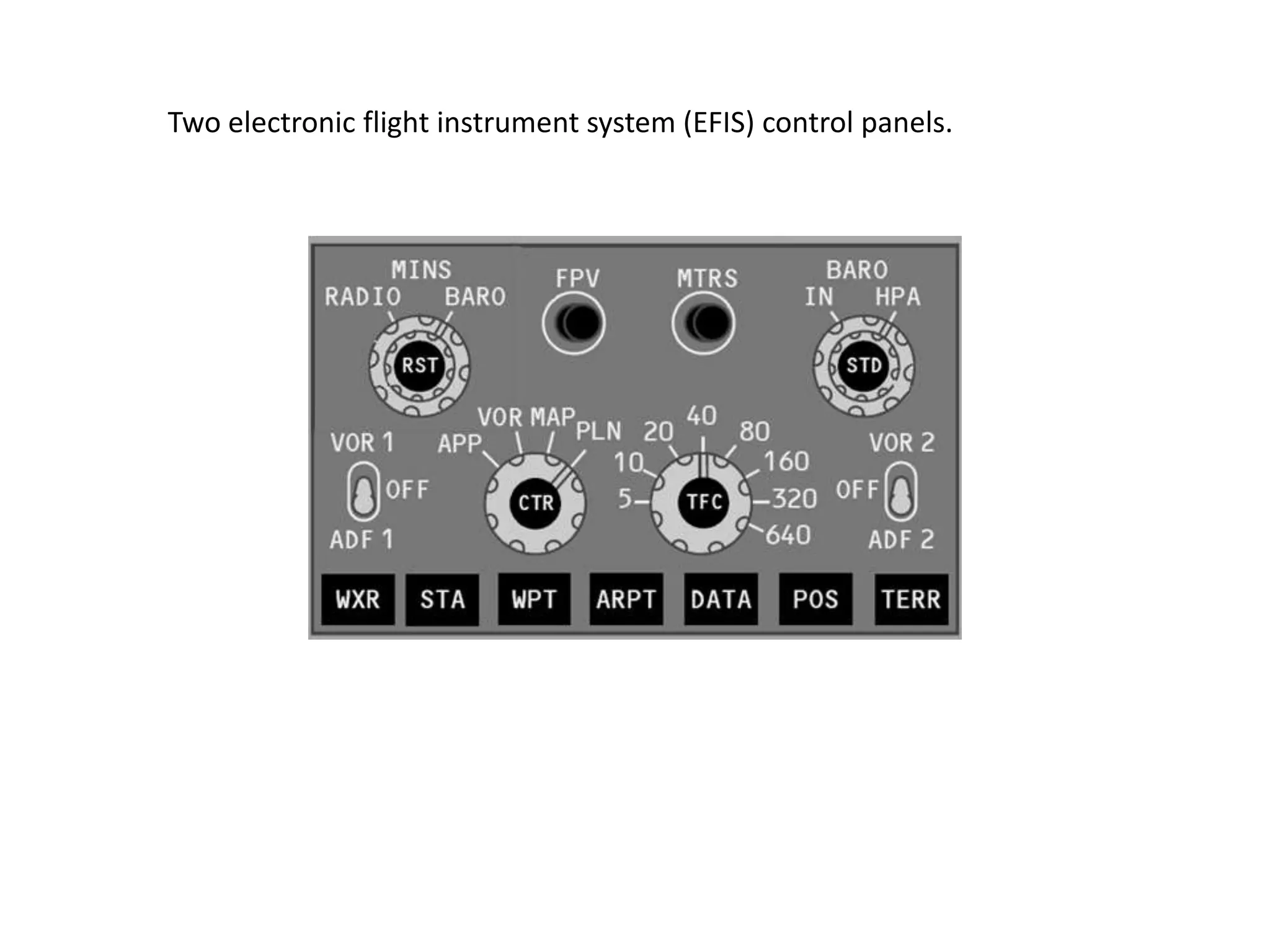 Two electronic flight instrument system (EFIS) control panels.
 