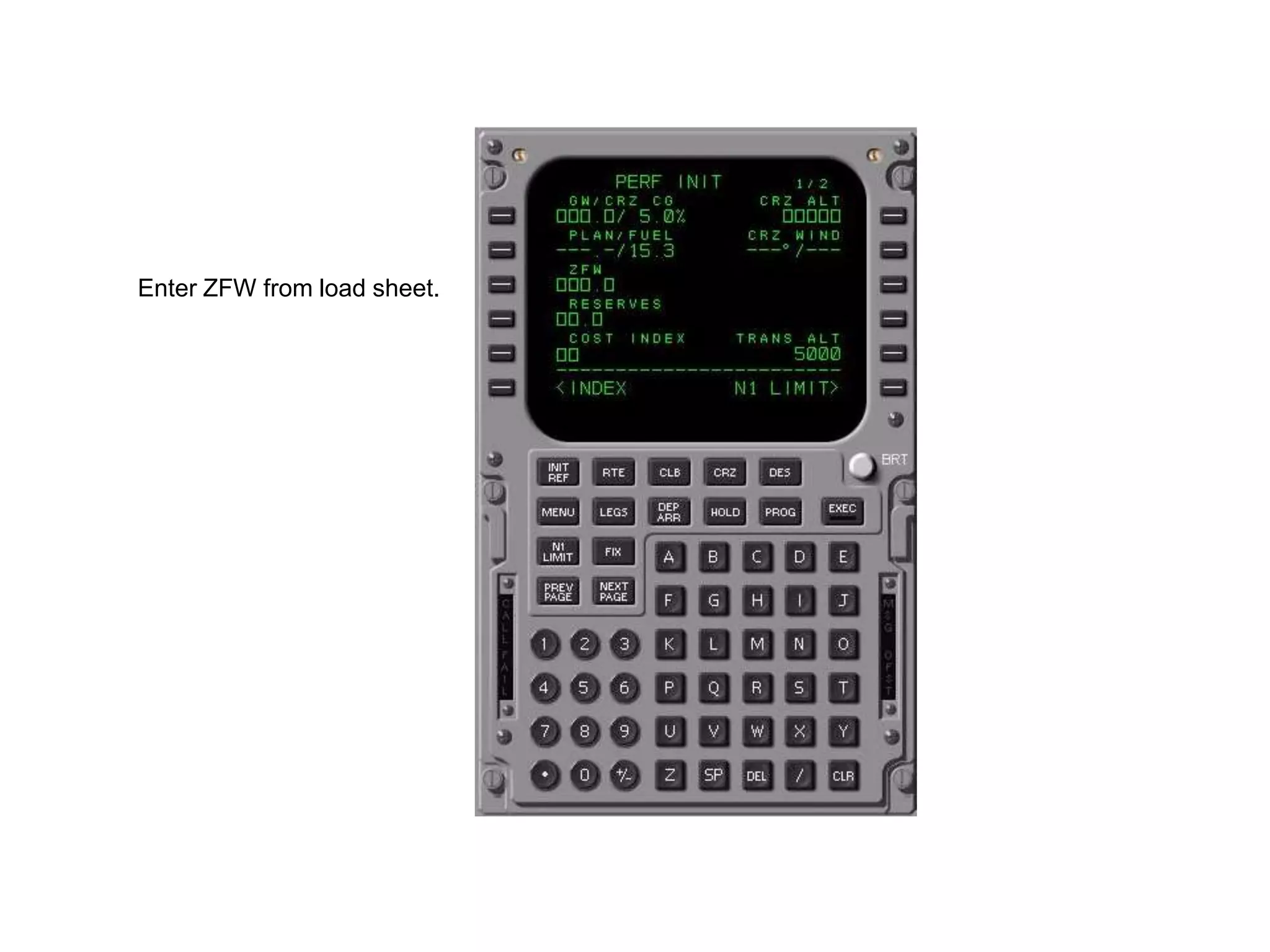 The scratchpad message VERIFY GW AND FUEL shows if total fuel
quantity data is invalid. The PERF INIT page FUEL line changes to
dashes. The FMC uses the last valid fuel quantity for performance
predictions and VNAV operation. The flight crew should manually enter
estimated fuel weight. Periodic fuel weight update is required for the
remainder of the flight to keep gross weight current. The FMC does not
update the manual fuel weight entry. The scratchpad message
VERIFY GW AND FUEL shows again each 30 minutes if subsequent
entries are not performed. The scratchpad message does not show
during descent with Vref selected.
The scratchpad message CHECK FMC FUEL QUANTITY shows if the FMC
has detected an unexpected drop in fuel quantity.
The FMC continually estimates the amount of fuel that will remain
when the destination airport is reached if the active route is flown. The
CDU message USING RSV FUEL is displayed if the estimate is less than
the fuel reserve value entered on the PERF INIT page. The CDU
message INSUFFICIENT FUEL is displayed if predicted fuel at destination
will be 2000 lb. (900 kg) or less.
 