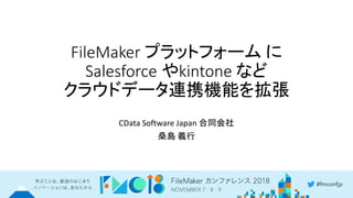 FileMaker プラットフォーム に
Salesforce やkintone など
クラウドデータ連携機能を拡張
CData Software Japan 合同会社
桑島 義行
 