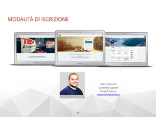 MODALITÀ DI ISCRIZIONE
68
Marco Adinolfi
Customer Support
Ninja Academy
support@ninjacademy.it
 