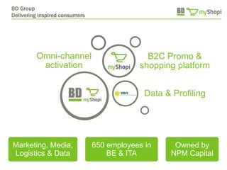 BD Group
Delivering inspired consumers
Omni-channel
activation
Data & Profiling
B2C Promo &
shopping platform
Marketing, M...