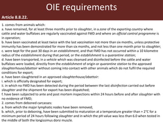 International beef trade: Foot-and-mouth disease certification requirements