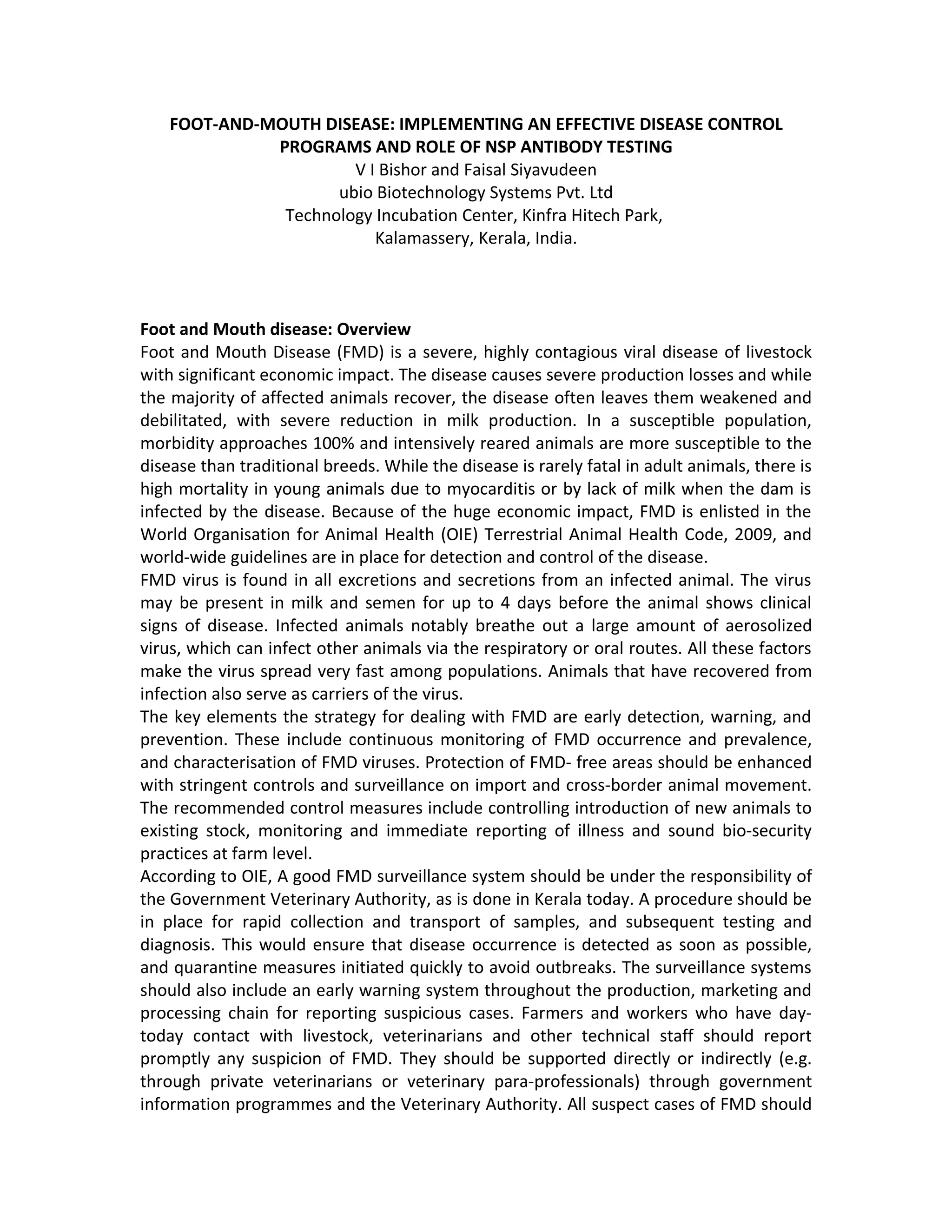 Fmd control strategies in kerala | DOC