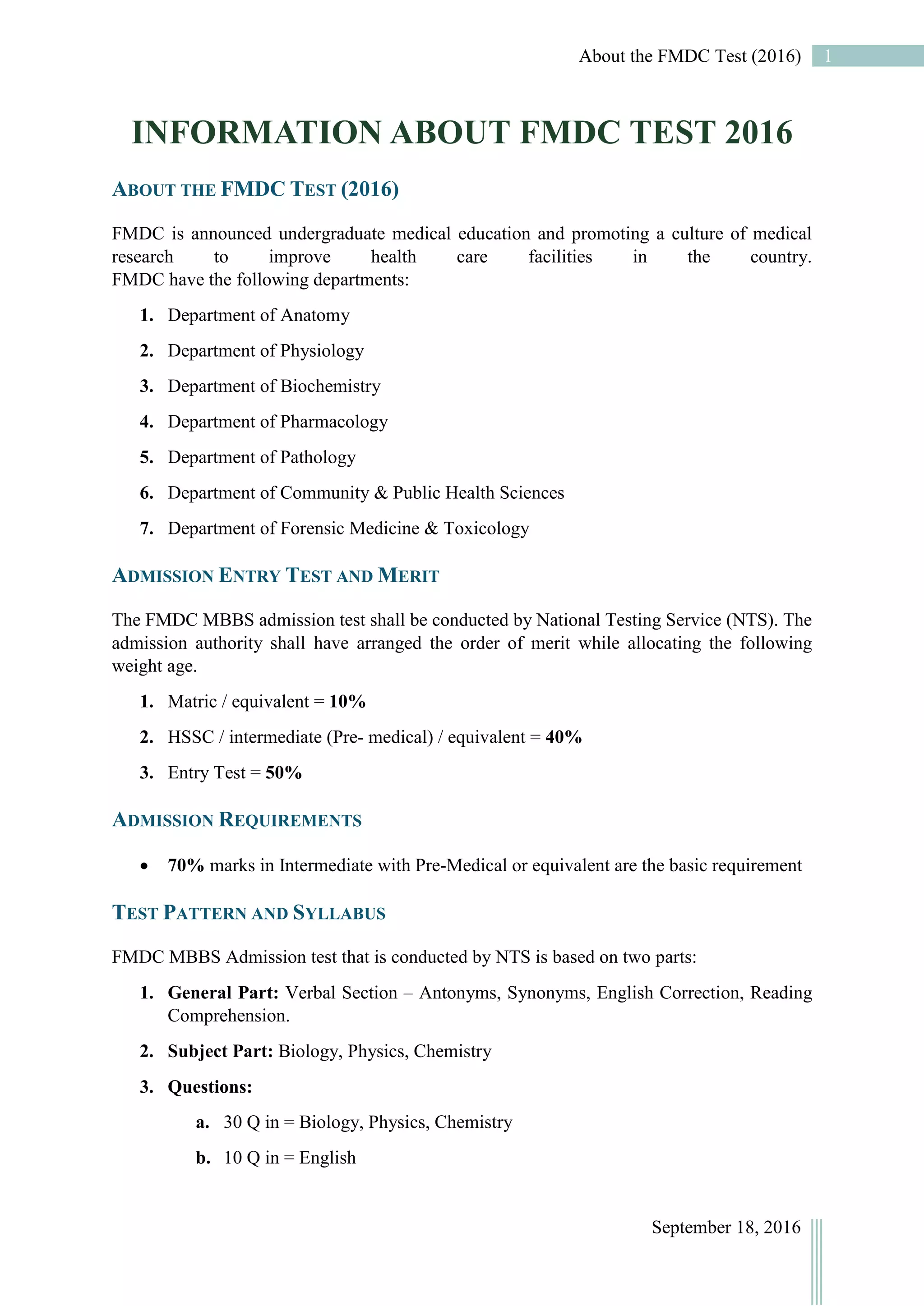 Test Preparation for FMDC_2016 | PDF
