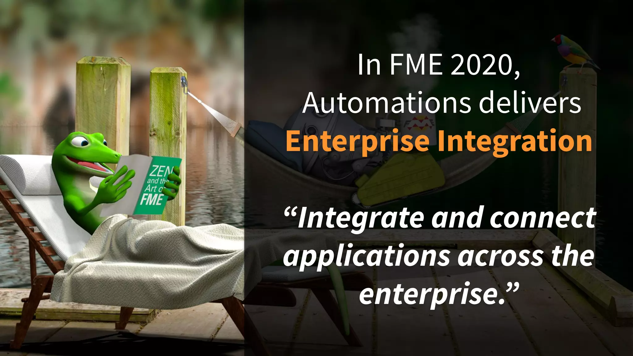 In FME 2020,
Automations delivers
Enterprise Integration
“Integrate and connect
applications across the
enterprise.”
 