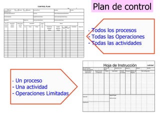 - Un proceso - Una actividad - Operaciones Limitadas - Todos los procesos - Todas las Operaciones - Todas las actividades Plan de control 