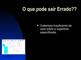 O que pode sair Errado??

                    Cobertura Insuficiente de
                     cera sobre a superfície
                     especificada.




20/02/13                               17
 