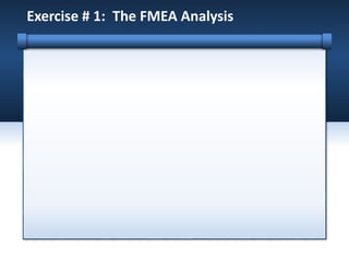 Exercise # 1: The FMEA Analysis
 