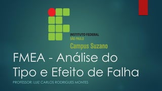 FMEA - Análise do
Tipo e Efeito de Falha
PROFESSOR: LUIZ CARLOS RODRIGUES MONTES
 