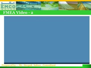 FMEA Video - 2




Prepared by :- Mr. Deepak Sahoo , Consultant
 