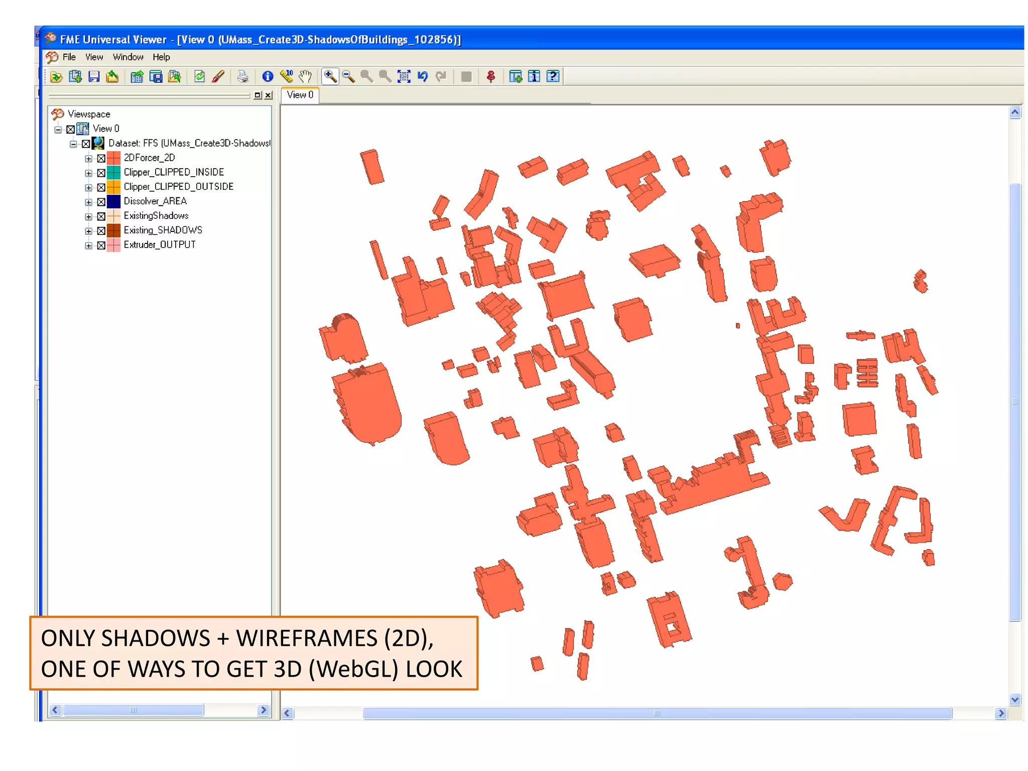 ONLY SHADOWS + WIREFRAMES (2D),
ONE OF WAYS TO GET 3D (WebGL) LOOK
 