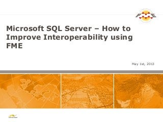 Microsoft SQL Server – How to
Improve Interoperability using
FME
May 1st, 2013
 