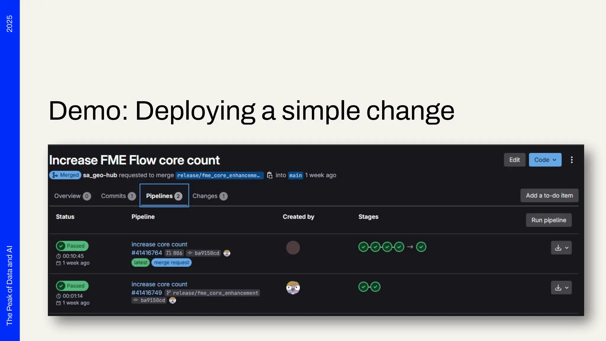2025
The
Peak
of
Data
and
AI
Demo: Deploying a simple change
 