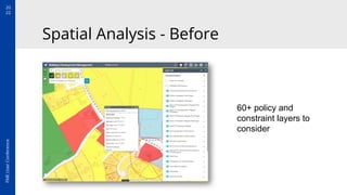 20
22
FME
User
Conference
Spatial Analysis - Before
60+ policy and
constraint layers to
consider
 