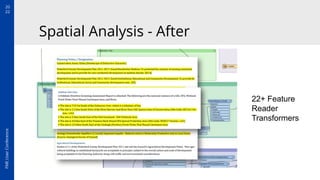 20
22
FME
User
Conference
Spatial Analysis - After
22+ Feature
Reader
Transformers
 