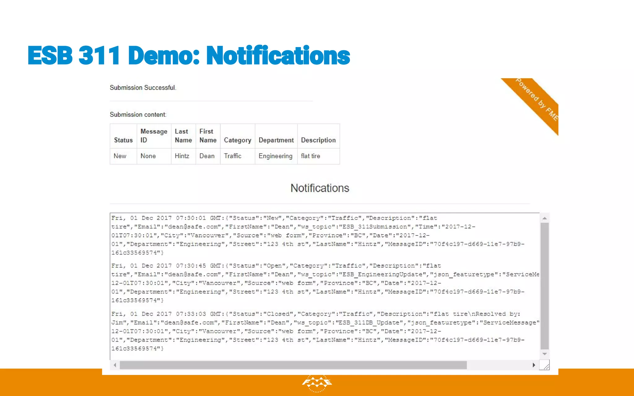 ESB 311 Demo: Notifications
 