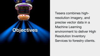 Objectives
Tesera combines high-
resolution imagery, and
precise vector data in a
Machine Learning
environment to deliver ...