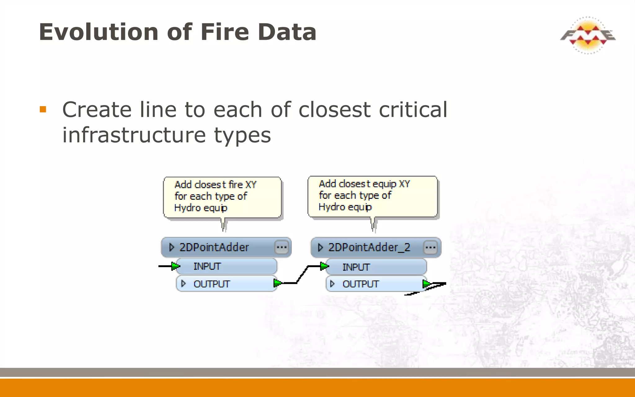 Evolution of Fire Data


 Create line to each of closest critical
  infrastructure types
 