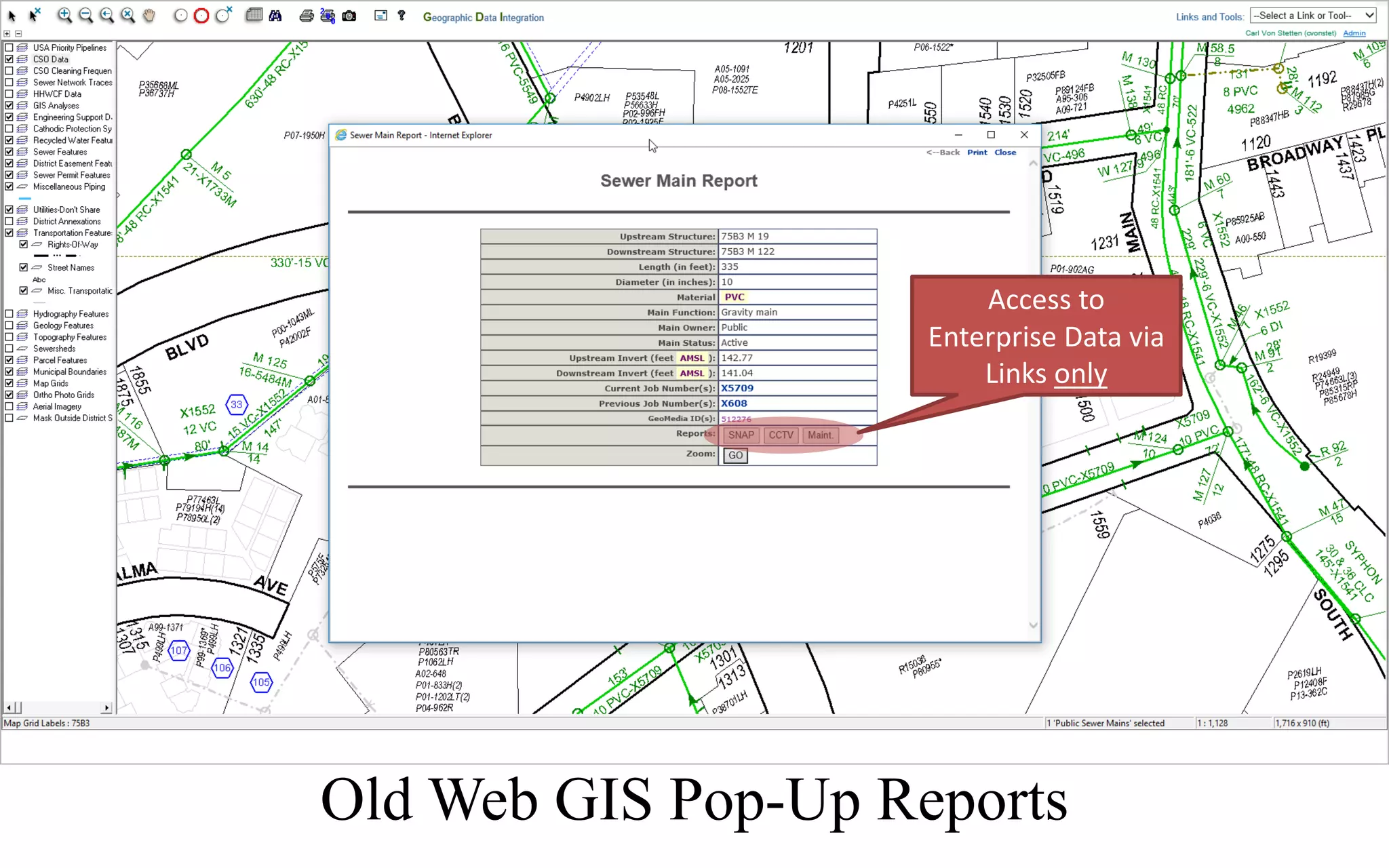 Old Web GIS Pop-Up Reports
Access	to	
Enterprise	Data	via	
Links	only
 