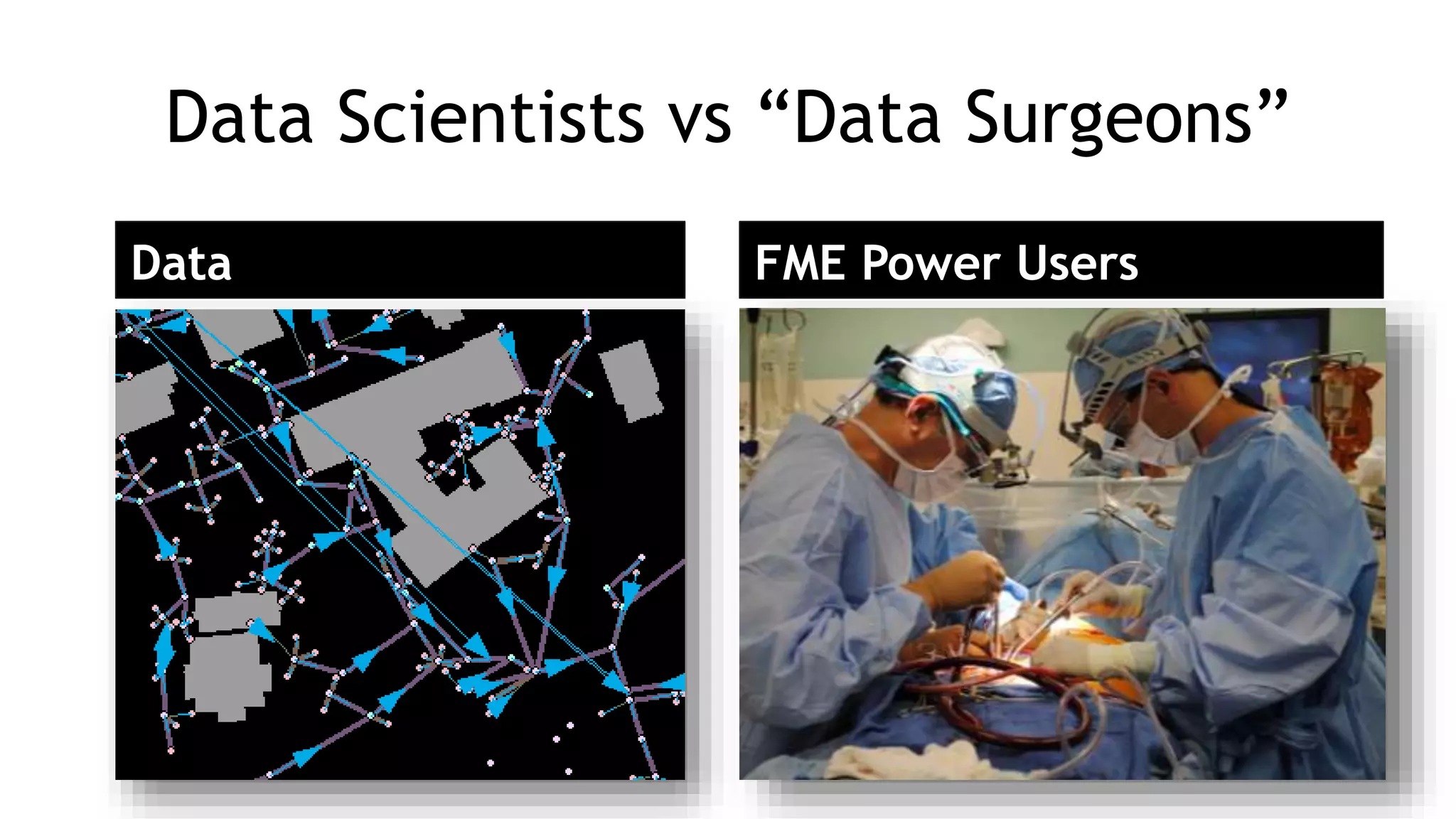 Data Scientists vs “Data Surgeons”
Data FME Power Users
 