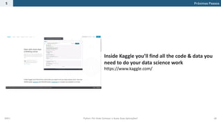 2021.1 Python: Por Onde Começar e Quais Suas Aplicações? 48
Próximos Passos
5
Inside Kaggle you’ll find all the code & data you
need to do your data science work
https://www.kaggle.com/
 