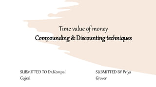 Time value of money
Compounding & Discounting techniques
SUBMITTED TO Dr.Kompal
Gujral
SUBMITTED BY Priya
Grover
 