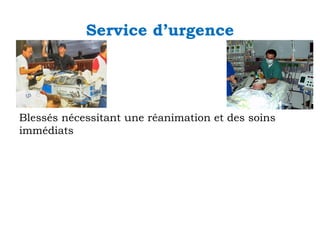 Service d’urgence

Blessés nécessitant une réanimation et des soins
immédiats

 