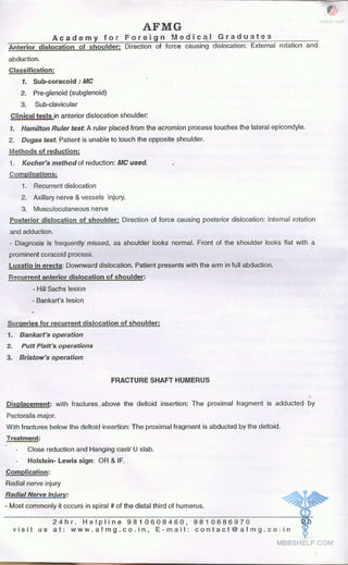 FMGE Notes - Orthopedics