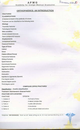 FMGE Notes - Orthopedics