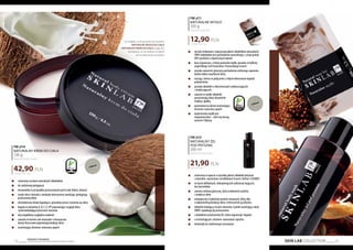 73
Produkty FM GROUP
są oryginalnymi produktami FM GROUP World72
FM sl14
NATURALNY KREM DO CIAŁA
130 g
Natural body cream
330,00 PLN/1 kg
42,90 PLN
	 stworzony na bazie naturalnych składników
	 do codziennej pielęgnacji
	 niezawodny w przypadku przesuszonych partii ciała (łokcie, kolana)
	 masło shea i ekstrakt z awokado intensywnie nawilżają i pielęgnują
	 przesuszoną skórę
	 olej kokosowy działa łagodząco, spowalnia proces starzenia się skóry
	 bogaty w witaminy A, B, C, E i PP poprawiające wygląd skóry
	 i przeciwdziałające procesom starzenia
	 olej migdałowy wygładza naskórek
	 zawarte w kremie sole mineralne i nienasycone
	 kwasy tłuszczowe poprawiają kondycję skóry
	 orzeźwiający drzewno-owocowy zapach
Ze względu na dużą zawartość wosków,
NATURALNE MASŁO DO CIAŁA
i NATURALNY KREM DO CIAŁA mogą ulec
krystalizacji, co nie wpływa na jakość
ani na właściwości produktu.
SKIN LAB COLLECTION
FM sl11
NATURALNE MYDŁO
100 g
Natural soap bar
129,00 PLN/1 kg
12,90 PLN
	 ręcznie wykonane z najwyższej jakości składników naturalnych
	 (98% składników jest pochodzenia naturalnego, z czego ponad
	 60% pochodzi z organicznych upraw)
	 baza organiczna, z której powstało mydło, posiada certyfikaty
	 angielskiego Soil Association i francuskiego Ecocert
	 wysoka zawartość gliceryny pochodzenia roślinnego zapewnia
	 bardzo dobre nawilżenie skóry
	 wyciąg z aloesu w połączeniu z olejem kokosowym łagodzi
	podrażnienia
	 posiada składniki o właściwościach natłuszczających
	 i zmiękczających
	 zawarte w mydle składniki
	 pozostawiają skórę aksamitnie
	 miękką i gładką
	 pozostawia na skórze orzeźwiający
	 drzewno-owocowy zapach
	 każda kostka mydła jest
	 niepowtarzalna – różni się barwą,
	 wzorem i fakturą
	 stworzony w oparciu o wysokiej jakości składniki aktywne
	 i naturalne, wyróżnione certyfikatami Ecocert, NaTrue i COSMOS
	 na bazie delikatnych, niskopieniących substancji myjących,
	 bez barwników
	 zawiera roślinną glicerynę, która znakomicie nawilża
	 i zmiękcza skórę
	 wzbogacony o hydrolizat protein owsianych, który dba
	 o odpowiednią kondycję skóry i intensywnie ją odżywia
	 składnik działający niczym naturalny czynnik nawilżający skórę
	 (NMF) zapobiega jej przesuszeniu
	 z dodatkiem prowitaminy B5, która regeneruje i łagodzi
	 o orzeźwiającym, drzewno-owocowym zapachu
	 doskonały do codziennego stosowania
FM sl15
NATURALNY ŻEL
POD PRYSZNIC
200 ml
Natural body wash
109,50 PLN/1 l
21,90 PLN
 