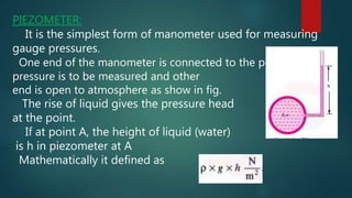 Piezometer Form FLUID MECHANICS AND HYDRAULIC MACHINES | PPTX