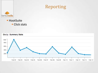 Reporting

 HootSuite
    Click stats
 