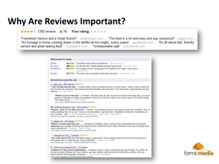 Only one category per entry field – don’t try to stuff the fieldsReviews Google places a huge focus on reviews – listing them in multiple locationsOff Page / Off Listing Criteria Make sure you have consistent information across all listings