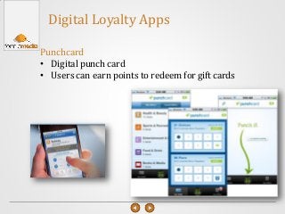 Digital Loyalty Apps
Punchcard
• Digital punch card
• Users can earn points to redeem for gift cards
 