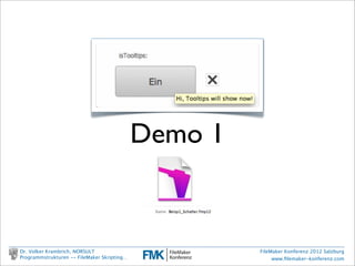 Algorithmen →
  Programme
                          Anfang

                                             Prüfung der Eingabe
                  Vorbereitung
                                             Prüfung der Zulässigkeit
                  Durchführung
                                             Prüf. d. Durchführbarkeit
                   Abschluss
                                             Versuch Durchführung
                                             Kontrolle Durchführung
                            Ende             Ergebnis liefern

Dr. Volker Krambrich, NORSULT                          FileMaker Konferenz 2012 Salzburg
Programmstrukturen -- FileMaker Skripting…                  www.ﬁlemaker-konferenz.com
 