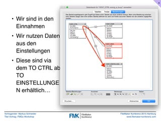 Vortragender: Markus Schneider
Titel Vortrag: FMGo Workshop
FileMaker Konferenz 2015 Hamburg
www.filemaker-konferenz.com
•...