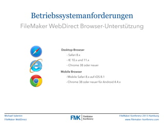 FileMaker Konferenz 2015 Hamburg
www.filemaker-konferenz.com
Michael Valentin
FileMaker WebDirect
Betriebssystemanforderun...