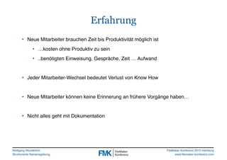 Wolfgang Wunderlich
Strukturierte Namensgebung
FileMaker Konferenz 2015 Hamburg
www.filemaker-konferenz.com
Erfahrung
• Ne...