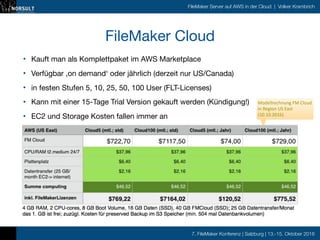 7. FileMaker Konferenz | Salzburg | 13.-15. Oktober 2016
FileMaker Server auf AWS in der Cloud | Volker Krambrich
FileMake...