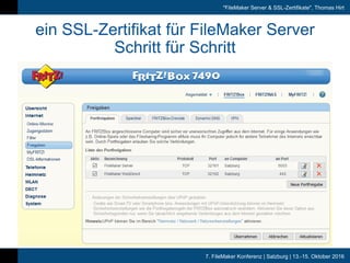 7. FileMaker Konferenz | Salzburg | 13.-15. Oktober 2016
"FileMaker Server & SSL-Zertifikate", Thomas Hirt
ein SSL-Zertifikat für FileMaker Server
Schritt für Schritt
 
