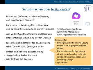 8. FileMaker Konferenz | Salzburg | 12.-14. Oktober 2017
FileMaker Server in der Cloud, Volker Krambrich NORSULT
Selbst ma...