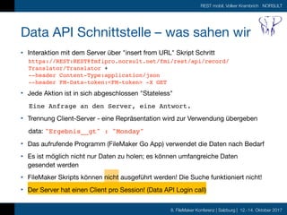 8. FileMaker Konferenz | Salzburg | 12.-14. Oktober 2017
REST mobil, Volker Krambrich NORSULT
Data API Schnittstelle – was...