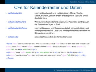 9. FileMaker Konferenz | Liechtenstein | 17.-20. Oktober 2018
Kalender in FileMaker – Otmar Kramis
CFs für Kalenderraster ...