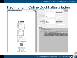 FileMaker und JSON/REST by Bernhard Schulz / schubec.com
9. FileMaker Konferenz | Liechtenstein | 17.-20. Oktober 2018
Rechnung in Online Buchhaltung laden
 