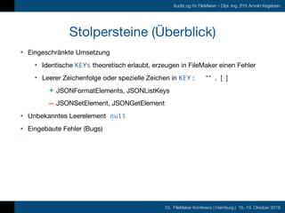 10. FileMaker Konferenz | Hamburg | 16.-19. Oktober 2019
AuditLog für FileMaker – Dipl.-Ing. (FH) Arnold Kegebein
Stolpers...