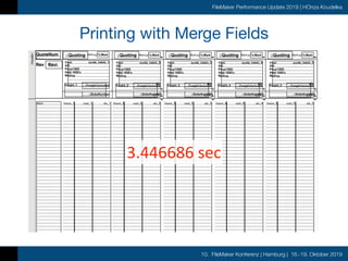 10. FileMaker Konferenz | Hamburg | 16.-19. Oktober 2019
FileMaker Performance Update 2019 | HOnza Koudelka
Printing with Merge Fields
3.446686	sec
 