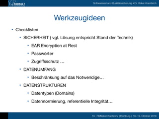 10. FileMaker Konferenz | Hamburg | 16.-19. Oktober 2019
Softwaretest und Qualitätssicherung • Dr. Volker Krambrich
Werkze...