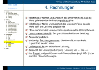 10. FileMaker Konferenz | Hamburg | 16.-19. Oktober 2019
Vertrags- und Rechnungsstellung - RA Christoph Kluss
4. Rechnunge...