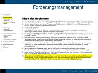 FileMaker Konferenz | Hamburg | 22.-24. Juni 2022
Rechnungen und Inkasso - RA Christoph Kluss
Forderungsmanagement
Inhalt ...